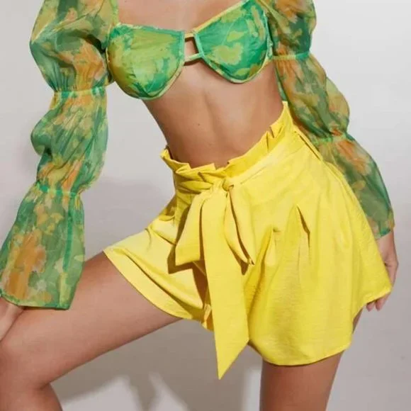 Paper Bag Waist Shorts Yellow - Picture 3 of 5